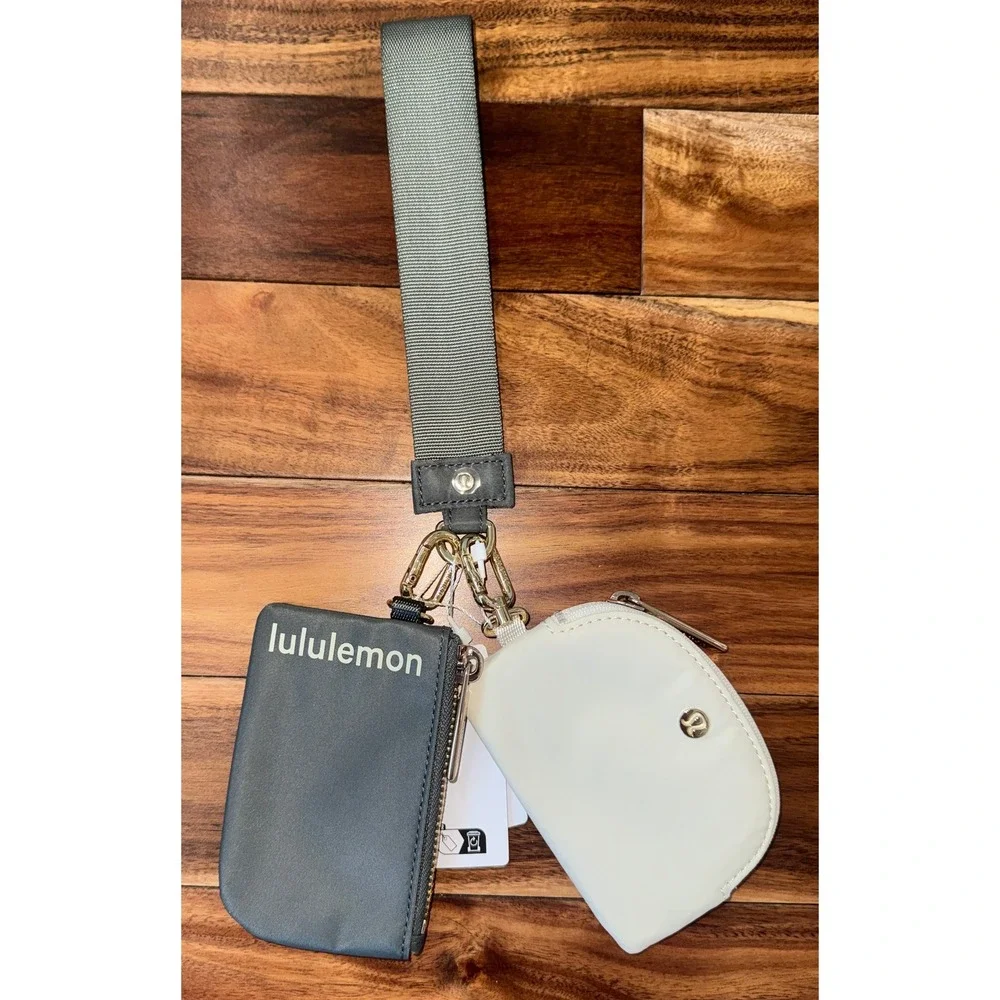 Lululemon Dual Pouch Wristlet Grey Sage Light Ivory Wallet NWT